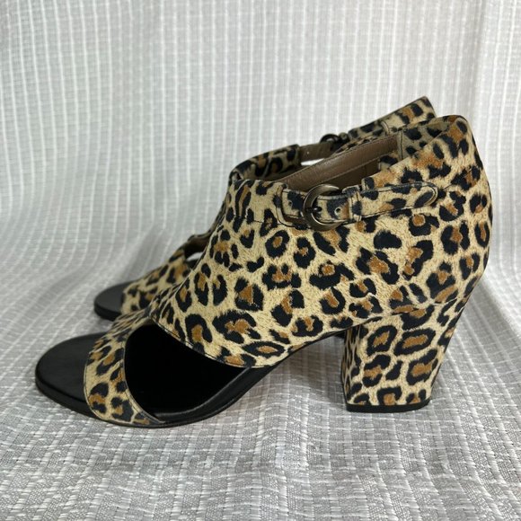 Anyi Lu Sandals 37.5 Nubuck Suede Leopard Open Toe Block Heels Shoes Electra 7 - Picture 7 of 14